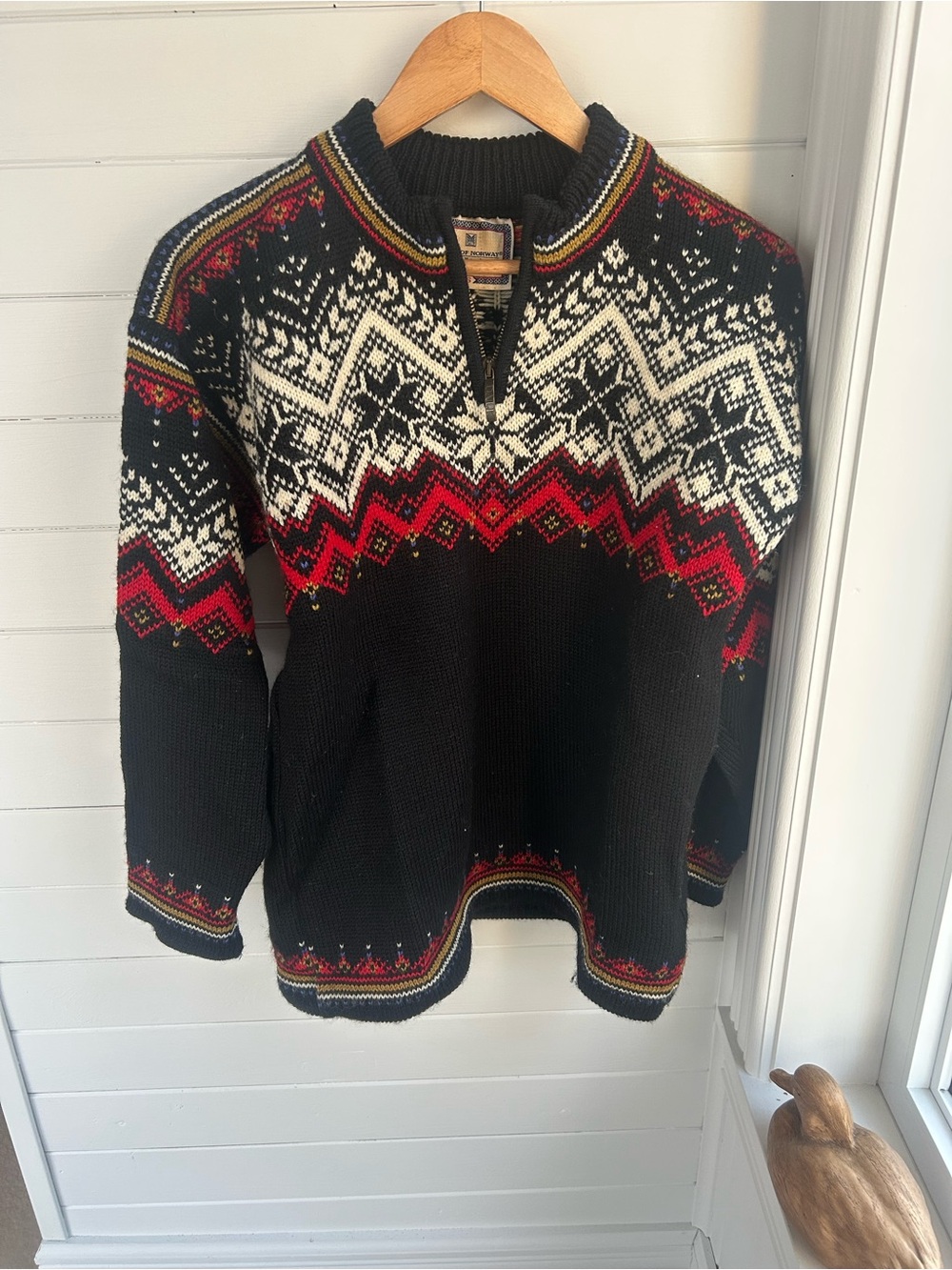 Dale of Norway Wool Nordic Quarter Zip Sweater Small Black Red Cream